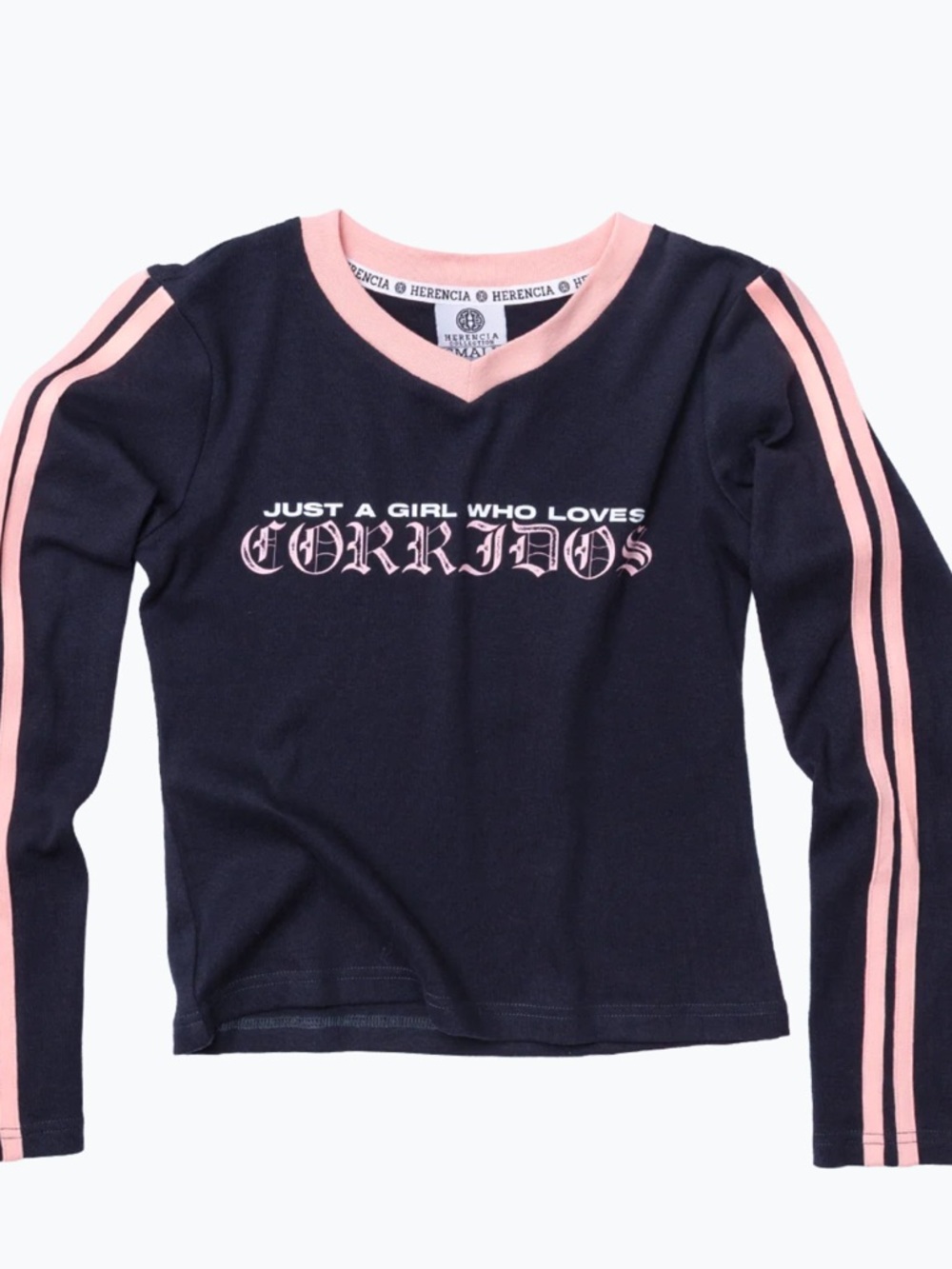 HERENCIA COLLECTION JUST A GIRL WHO LOVES CORRIDOS BABY TEE LONG SLEEVE - L
